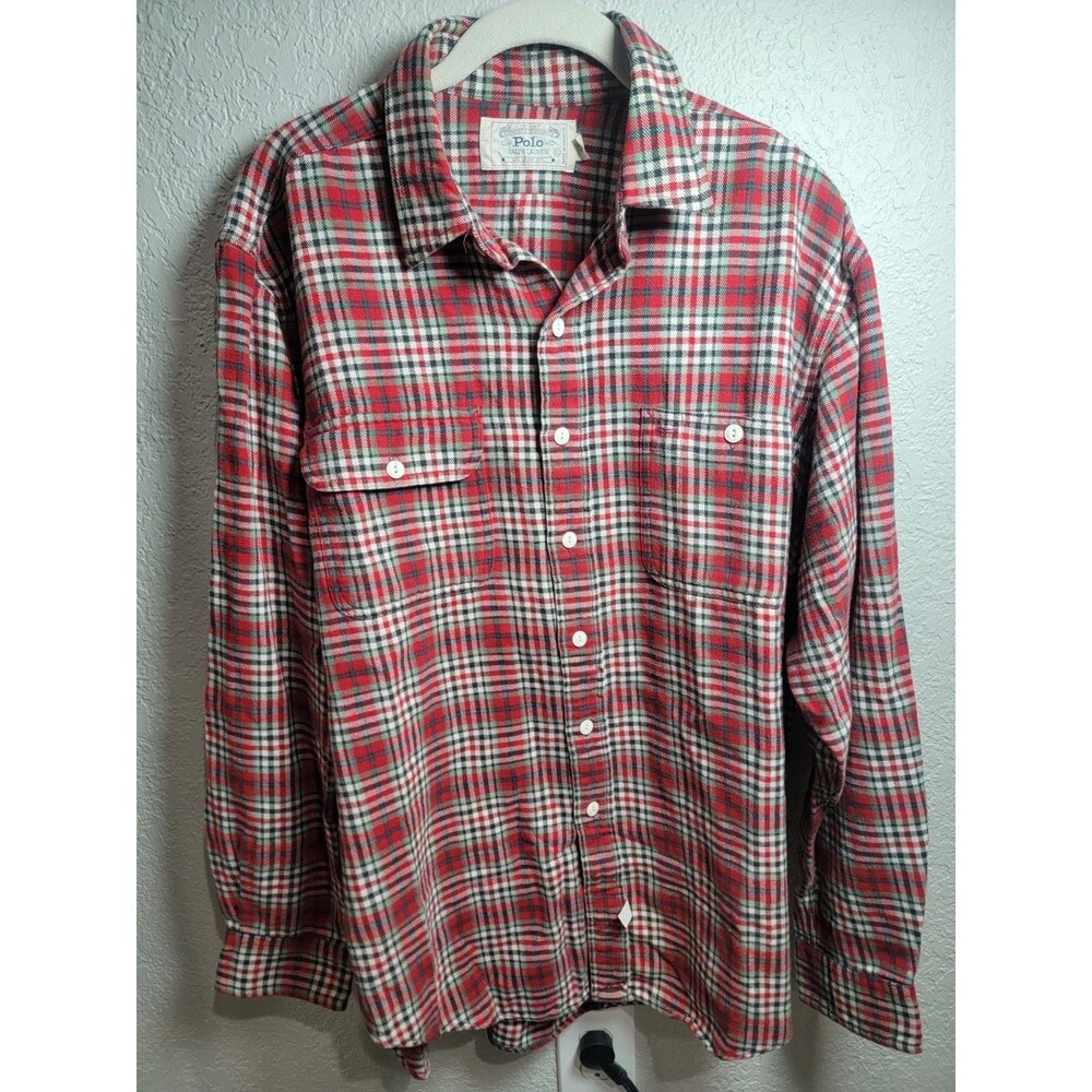 Vintage Polo Ralph Lauren Flannel Shirt XL Red Plaid Long Sleeve Button Front...